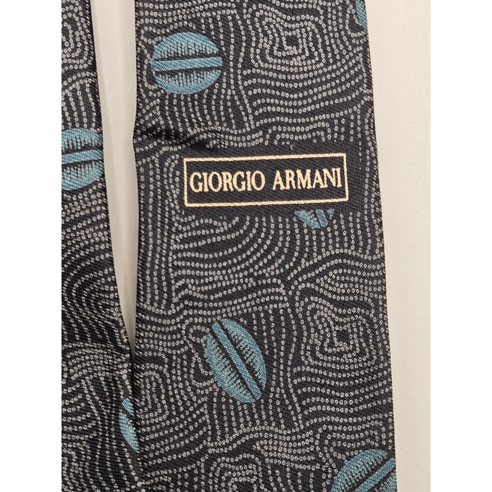 Giorgio Armani Made in Italy Silk Tie Gray Blue Abstract Geometric Necktie - Picture 4 of 5